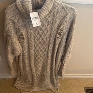 Forever 21 Gray Cowl Neck Sweater with Cable Knit Design